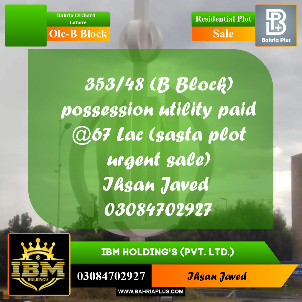 8 Marla Residential Plot for Sale in OLC-B Block -  Bahria Orchard, Lahore - (BP-291269)