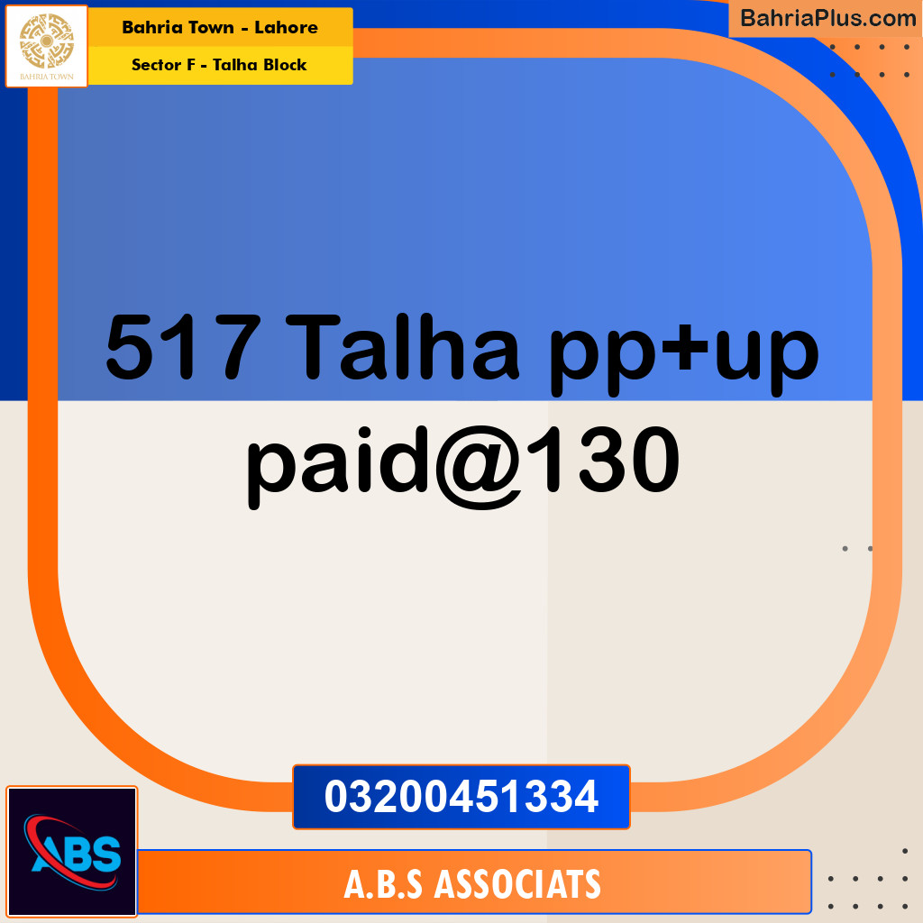 10 Marla Residential Plot for Sale in Sector F - Talha Block -  Bahria Town, Lahore - (BP-291270)