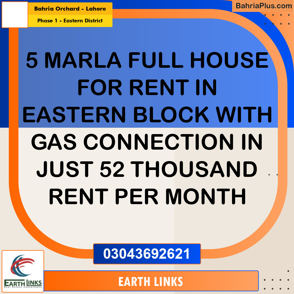 5 Marla Residential House for Rent in Phase 1 - Eastern District -  Bahria Orchard, Lahore - (BP-291286)