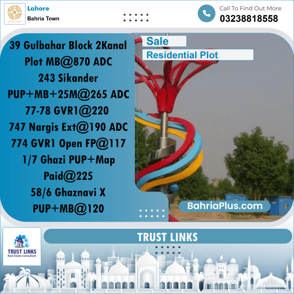 Residential Plot for Sale in Bahria Town, Lahore - (BP-291312)