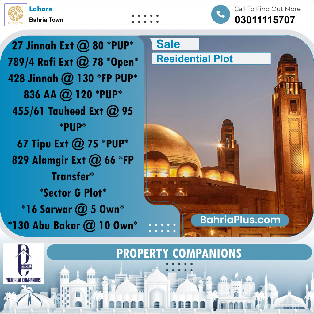 Residential Plot for Sale in Bahria Town, Lahore - (BP-291367)