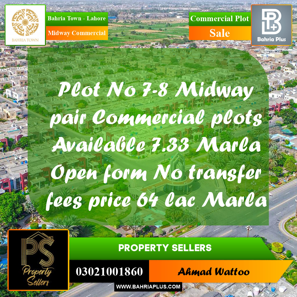 7.33 Marla Commercial Plot for Sale in Midway Commercial -  Bahria Town, Lahore - (BP-291384)