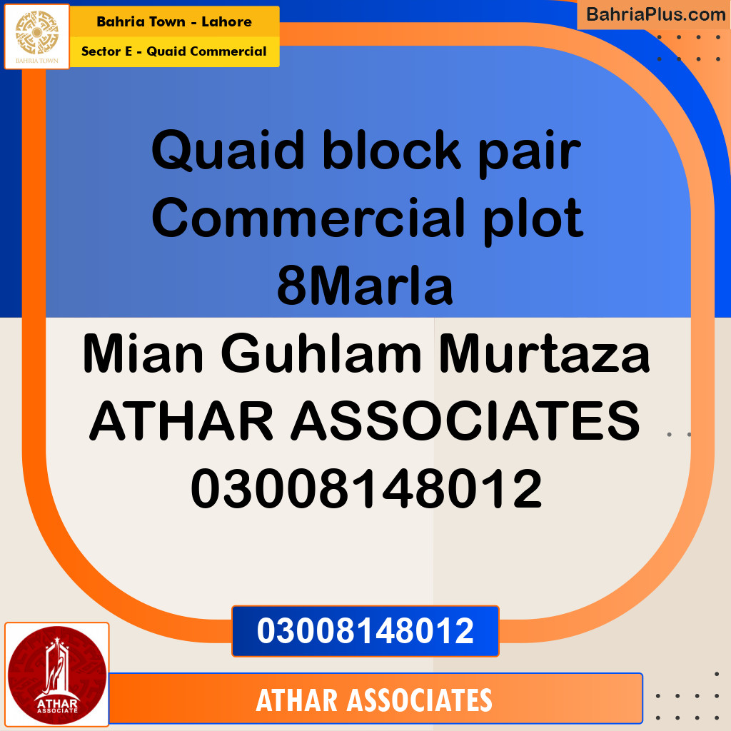 8 Marla Commercial Plot for Sale in Sector E - Quaid Commercial -  Bahria Town, Lahore - (BP-291391)