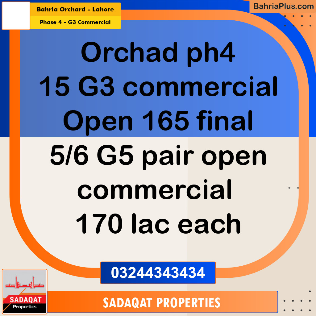 5 Marla Commercial Plot for Sale in Phase 4 - G3 Commercial -  Bahria Orchard, Lahore - (BP-291465)