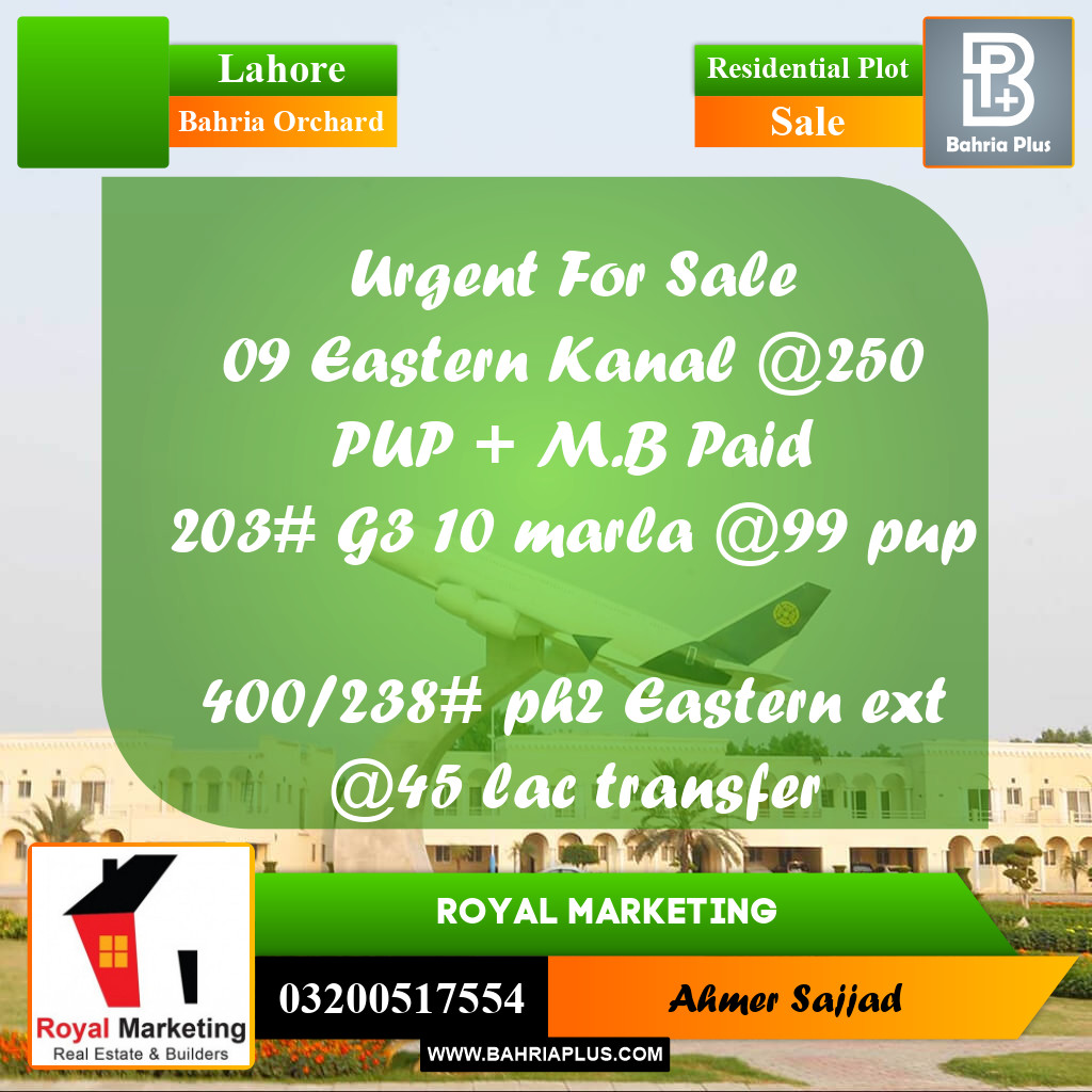 Residential Plot for Sale in Bahria Orchard, Lahore - (BP-291492)