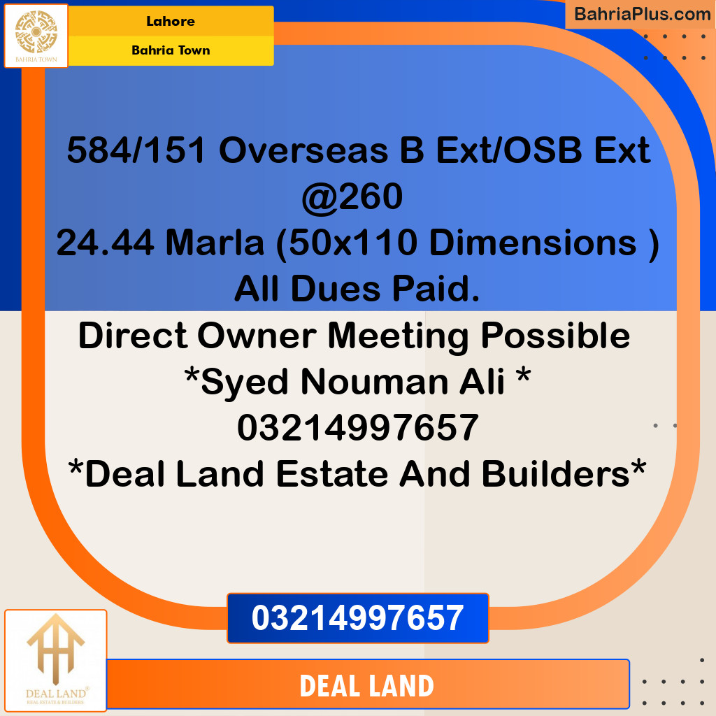 Residential Plot for Sale in Bahria Town, Lahore - (BP-291560)