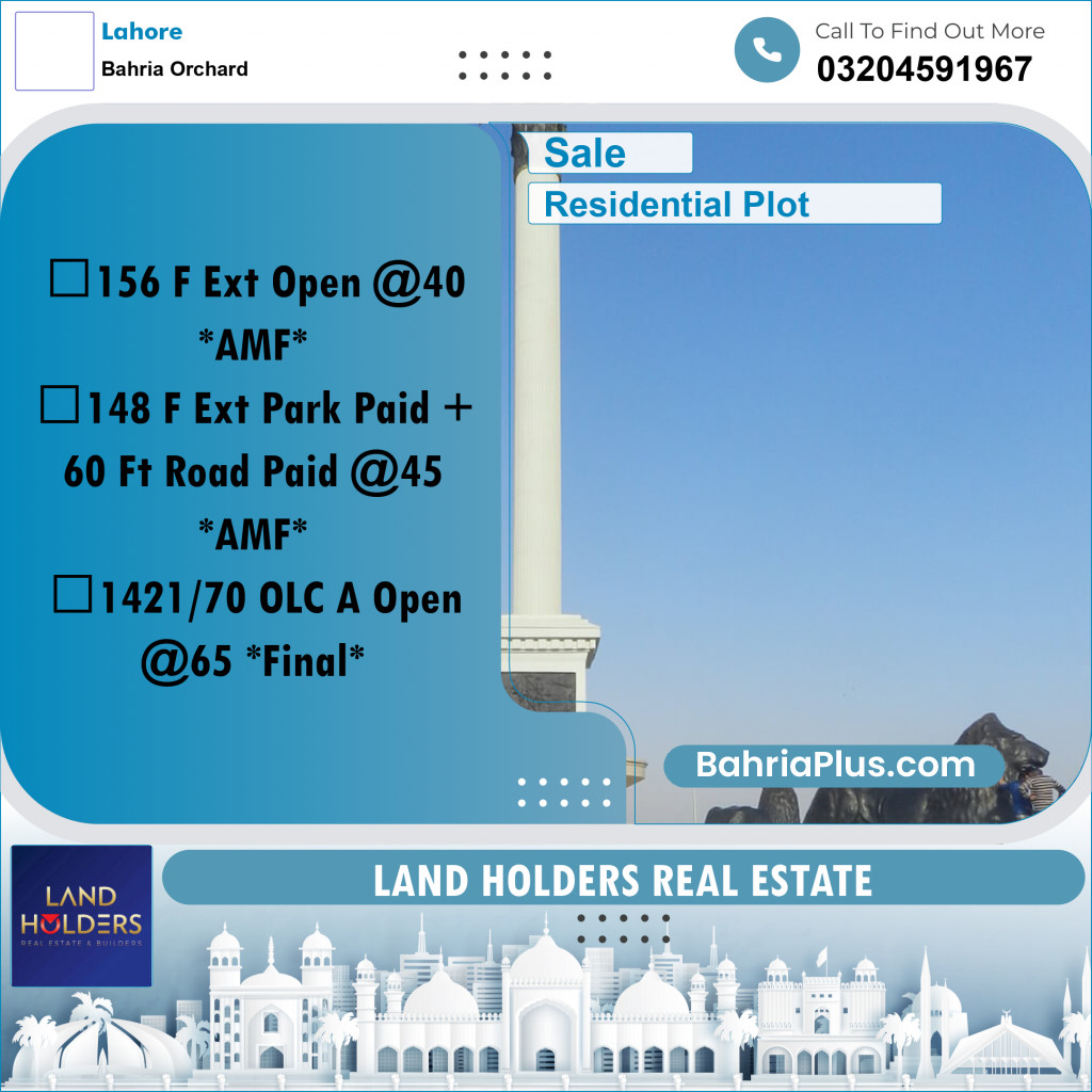 Residential Plot for Sale in Bahria Orchard, Lahore - (BP-291702)