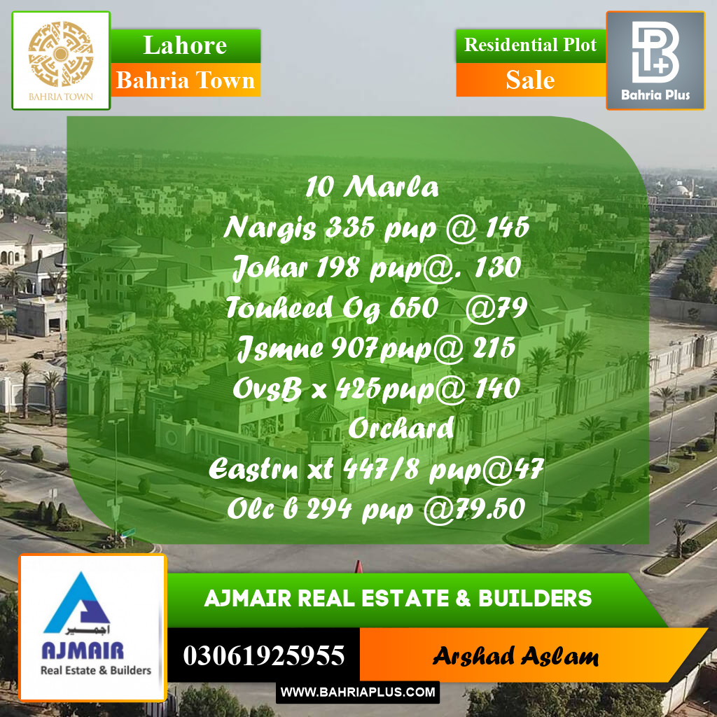 Residential Plot for Sale in Bahria Town, Lahore - (BP-291709)