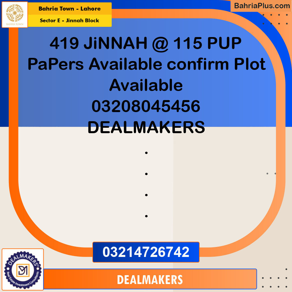 5 Marla Residential Plot for Sale in Sector E - Jinnah Block -  Bahria Town, Lahore - (BP-291732)