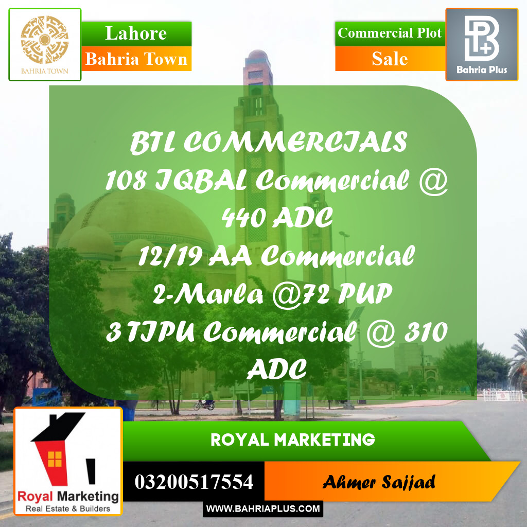Commercial Plot for Sale in Bahria Town, Lahore - (BP-291750)