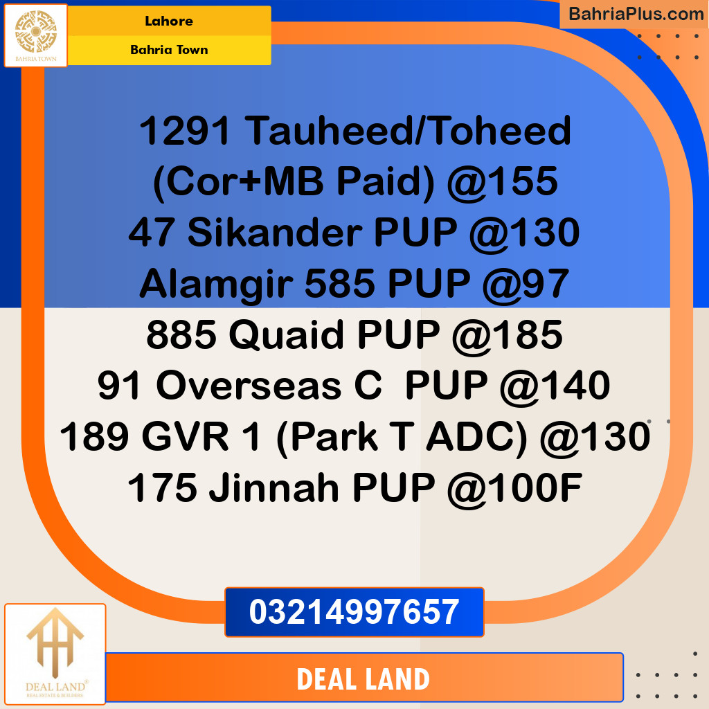 Residential Plot for Sale in Bahria Town, Lahore - (BP-291819)