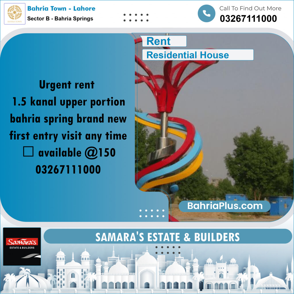 1.5 Kanal Residential House for Rent in Sector B - Bahria Springs -  Bahria Town, Lahore - (BP-291837)