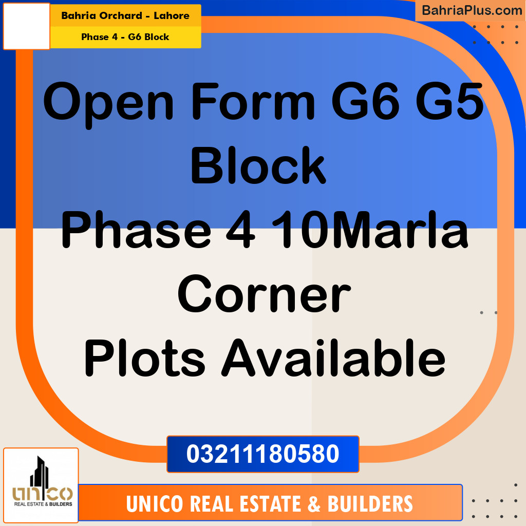 10 Marla Residential Plot for Sale in Phase 4 - G6 Block -  Bahria Orchard, Lahore - (BP-291849)