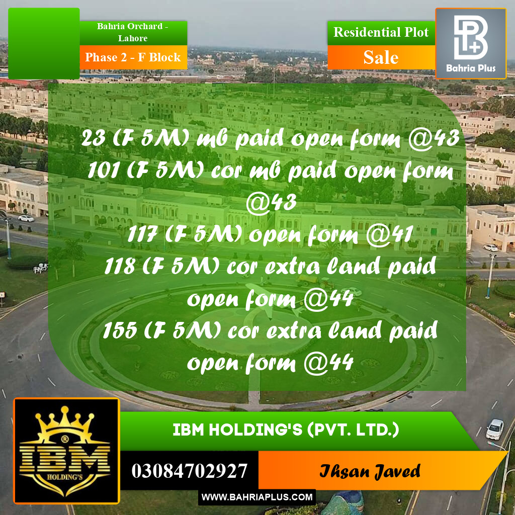 5 Marla Residential Plot for Sale in Phase 2 - F Block -  Bahria Orchard, Lahore - (BP-291860)