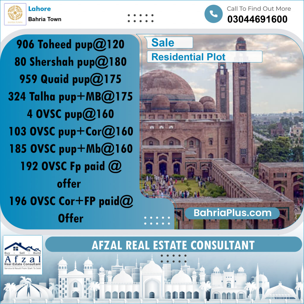 Residential Plot for Sale in Bahria Town, Lahore - (BP-291861)