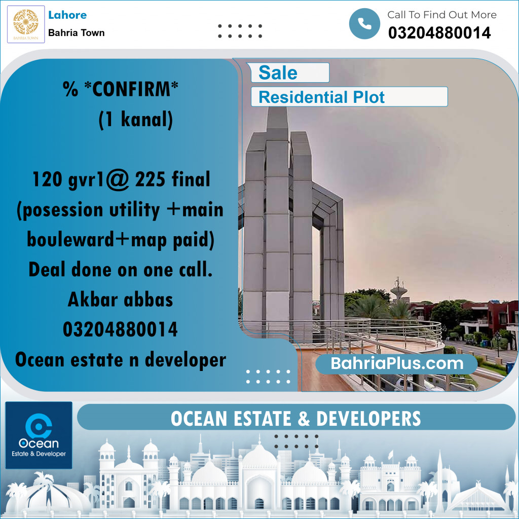 Residential Plot for Sale in Bahria Town, Lahore - (BP-291921)