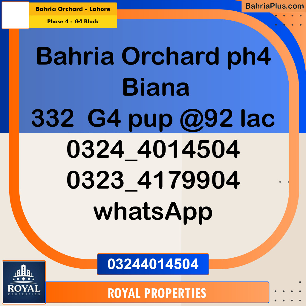 Residential Plot for Sale in Phase 4 - G4 Block -  Bahria Orchard, Lahore - (BP-291990)