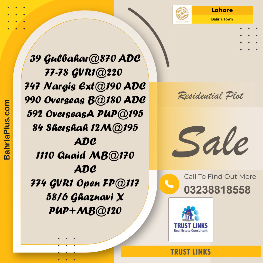 Residential Plot for Sale in Bahria Town, Lahore - (BP-292006)