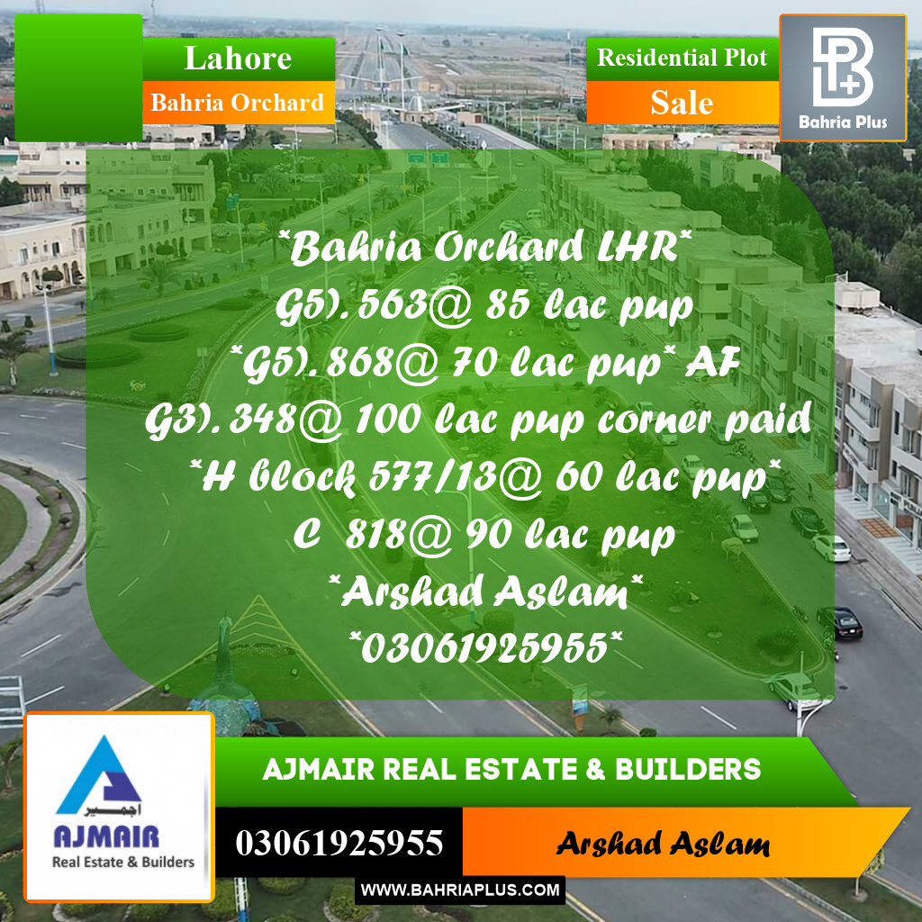 Residential Plot for Sale in Bahria Orchard, Lahore - (BP-292008)