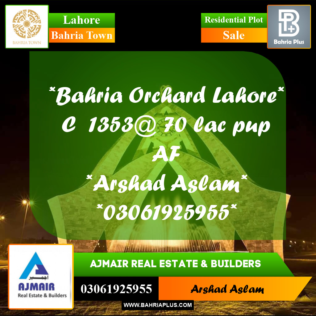 Residential Plot for Sale in Bahria Town, Lahore - (BP-292009)