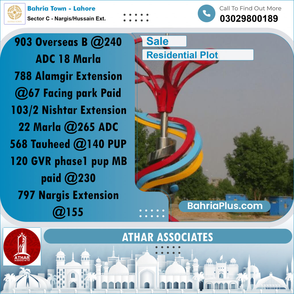 20 Marla Residential Plot for Sale in Sector C - Nargis/Hussain Ext. -  Bahria Town, Lahore - (BP-292032)