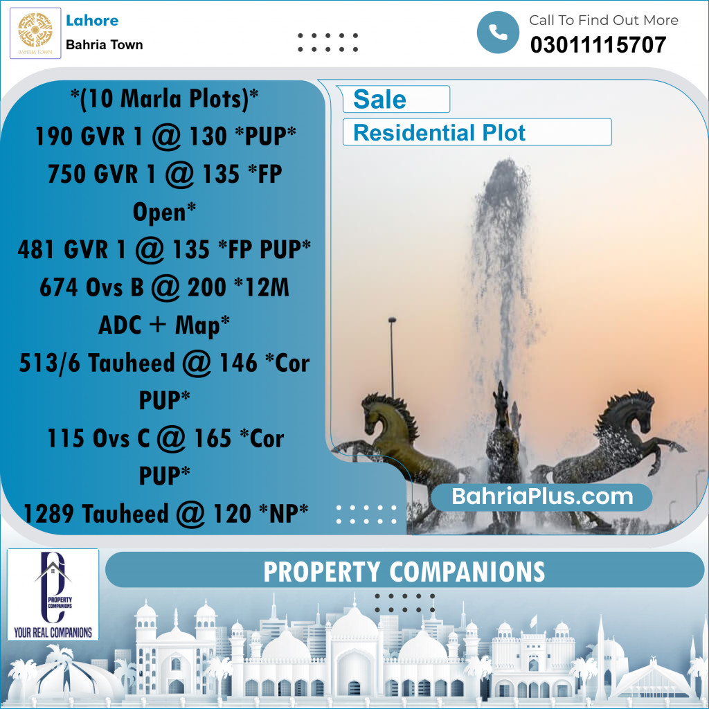 Residential Plot for Sale in Bahria Town, Lahore - (BP-292039)