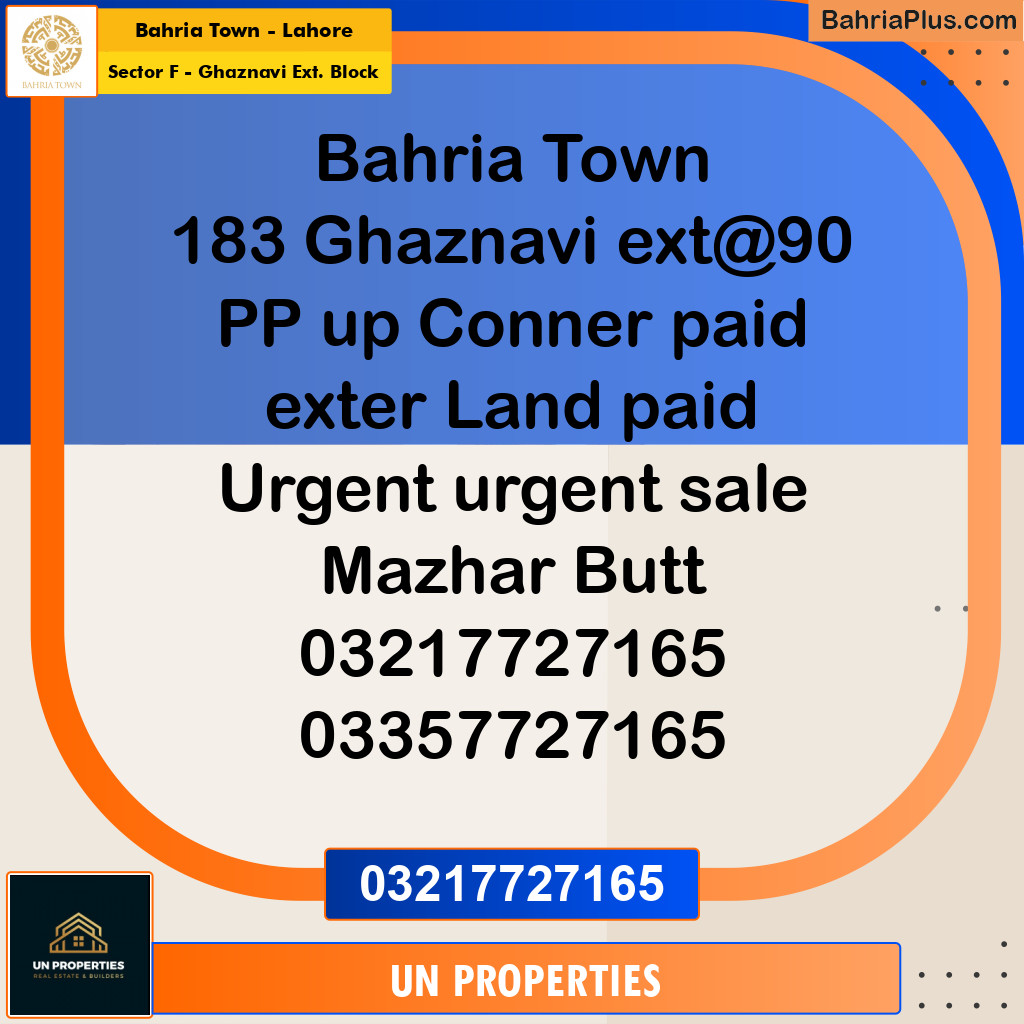 5 Marla Residential Plot for Sale in Sector F - Ghaznavi Ext. Block -  Bahria Town, Lahore - (BP-292053)
