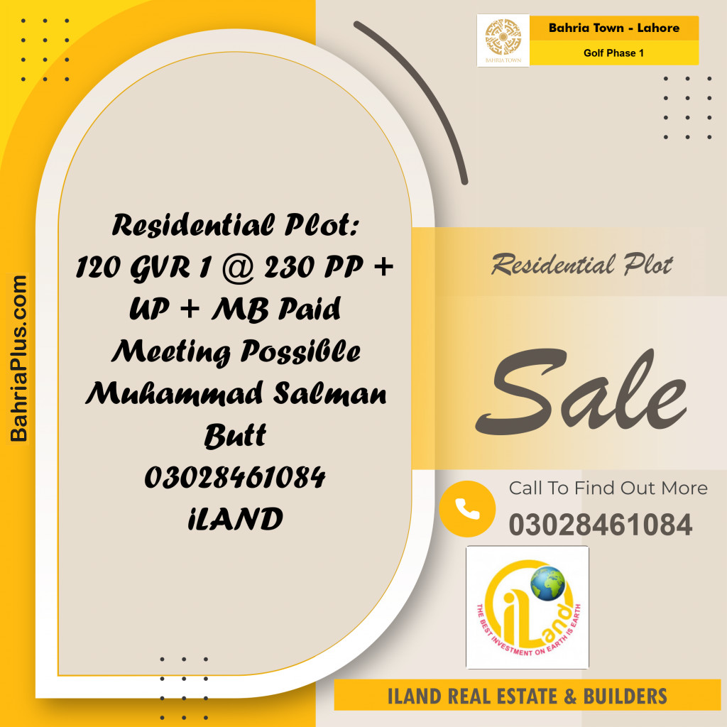 20 Marla Residential Plot for Sale in Golf Phase 1 -  Bahria Town, Lahore - (BP-292117)