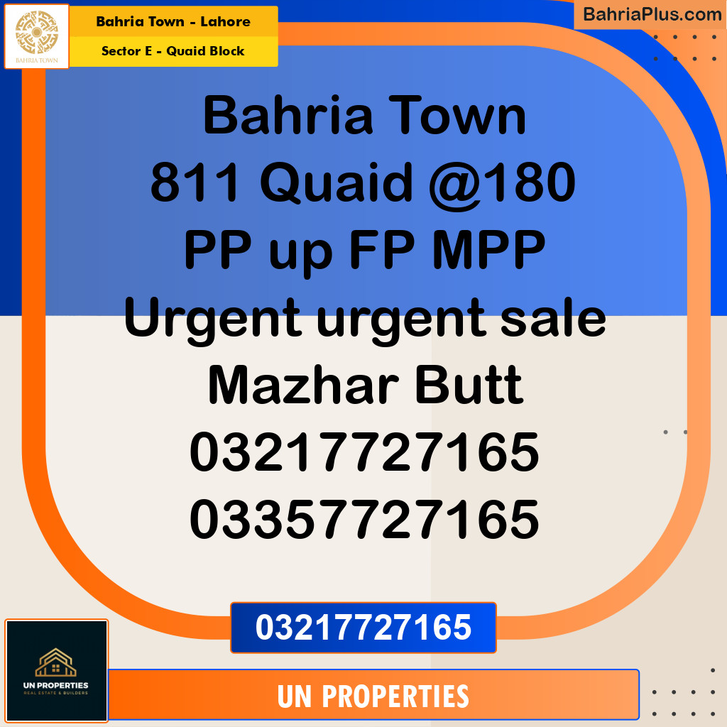 10 Marla Residential Plot for Sale in Sector E - Quaid Block -  Bahria Town, Lahore - (BP-292119)