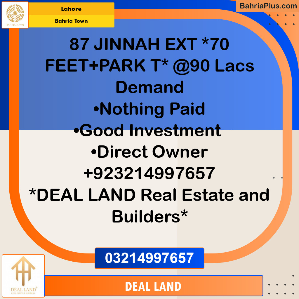 Residential Plot for Sale in Bahria Town, Lahore - (BP-292130)