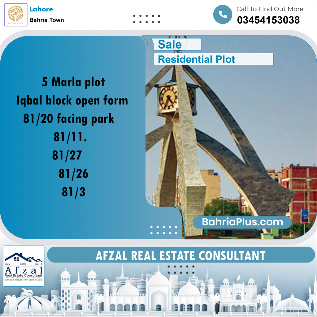 Residential Plot for Sale in Bahria Town, Lahore - (BP-292169)