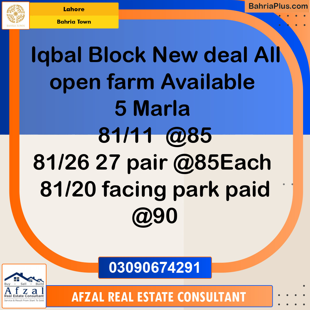 Residential Plot for Sale in Bahria Town, Lahore - (BP-292184)