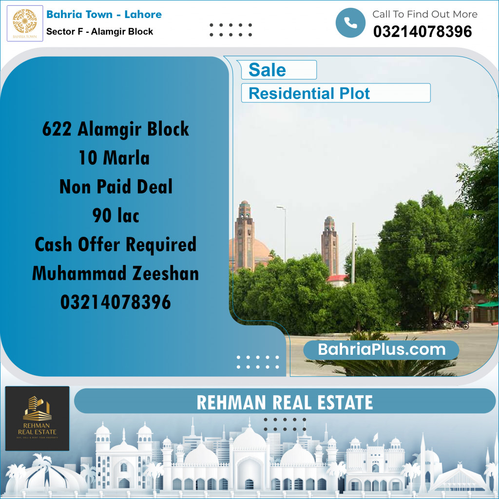 10 Marla Residential Plot for Sale in Sector F - Alamgir Block -  Bahria Town, Lahore - (BP-292290)