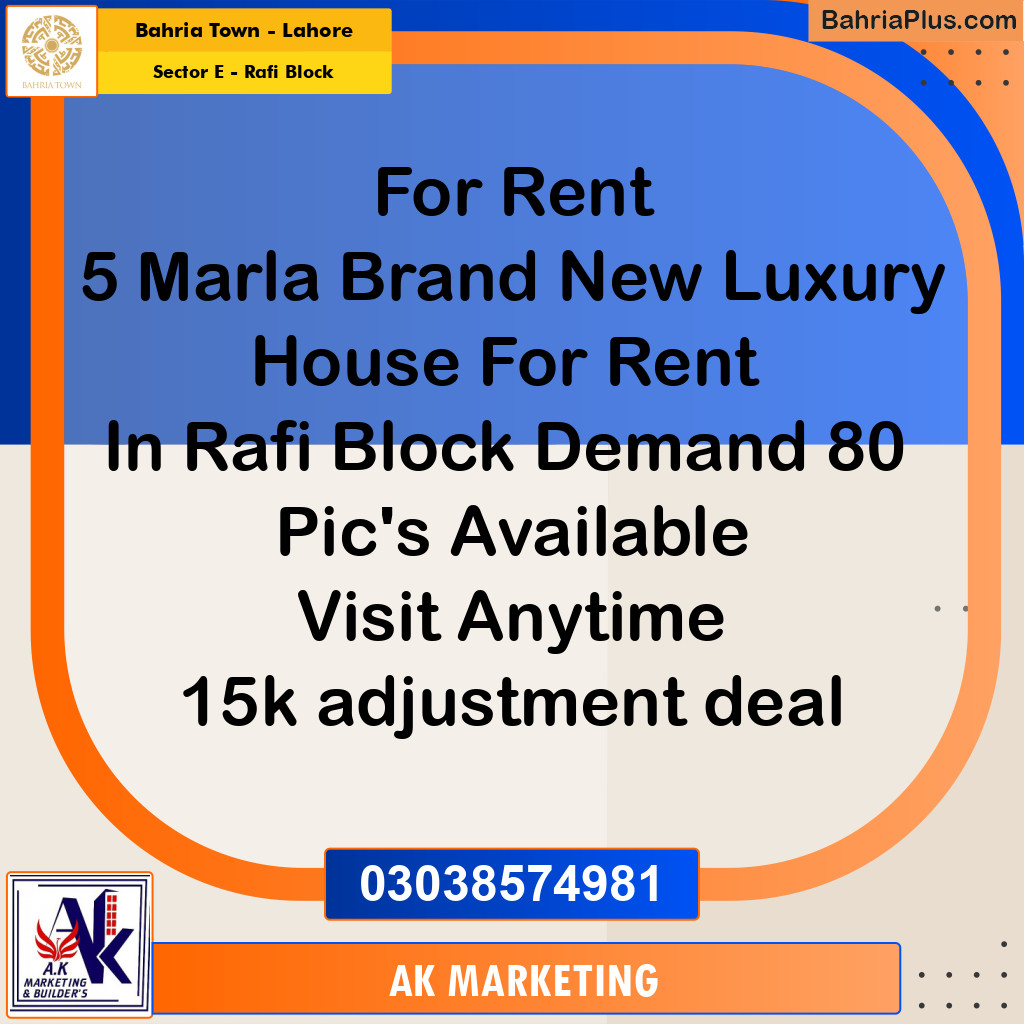 5 Marla Residential House for Rent in Sector E - Rafi Block -  Bahria Town, Lahore - (BP-292304)
