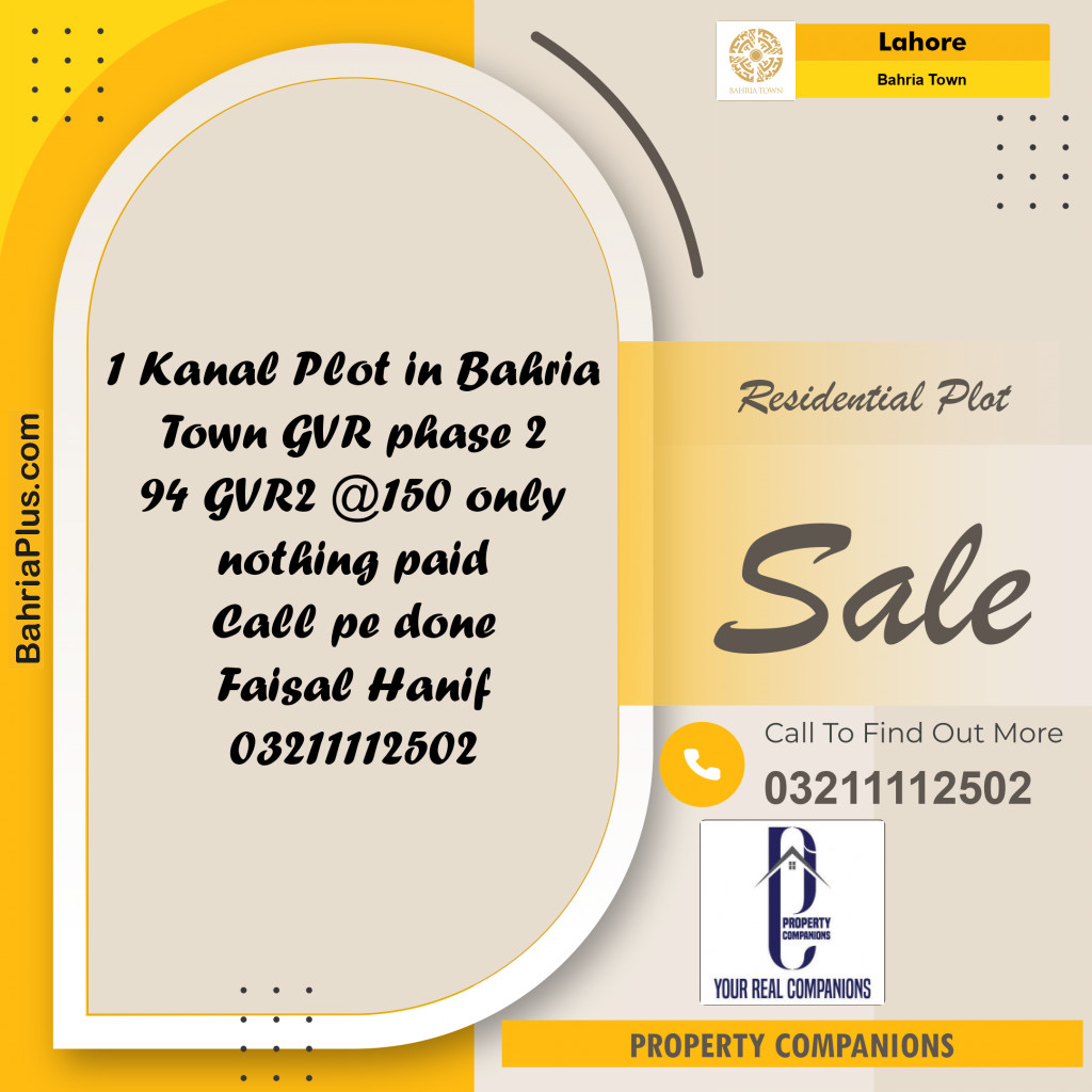 Residential Plot for Sale in Bahria Town, Lahore - (BP-292341)