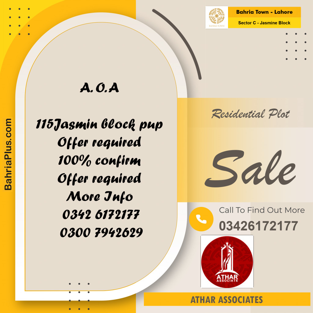 10 Marla Residential Plot for Sale in Sector C - Jasmine Block -  Bahria Town, Lahore - (BP-292348)