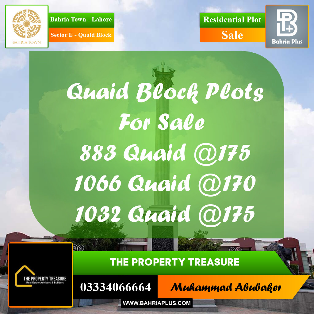Residential Plot for Sale in Sector E - Quaid Block -  Bahria Town, Lahore - (BP-292379)
