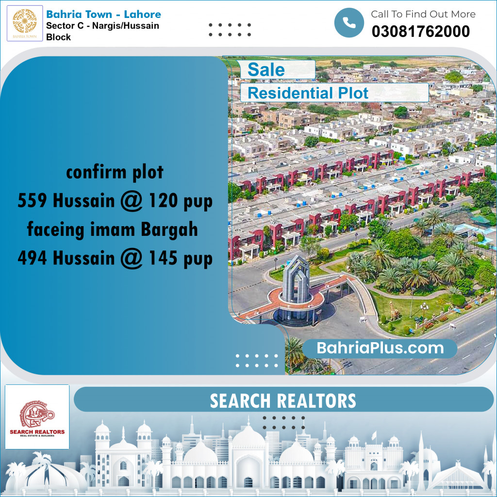 10 Marla Residential Plot for Sale in Sector C - Nargis/Hussain Block -  Bahria Town, Lahore - (BP-292381)