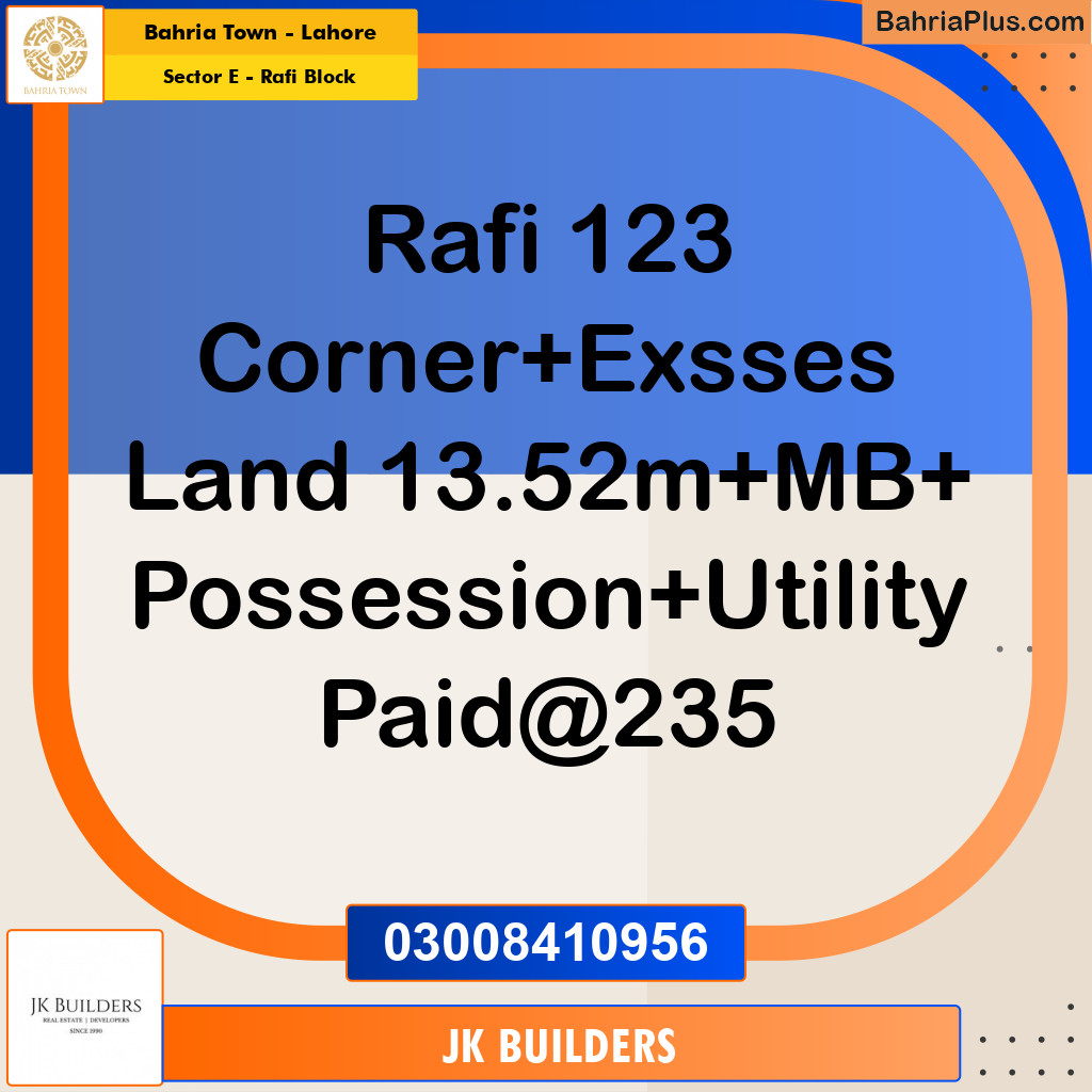 13.52 Marla Residential Plot for Sale in Sector E - Rafi Block -  Bahria Town, Lahore - (BP-292445)