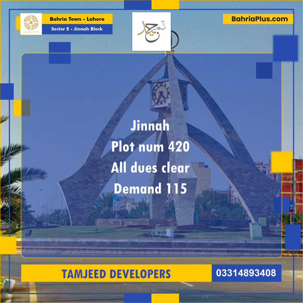 5 Marla Residential Plot for Sale in Sector E - Jinnah Block -  Bahria Town, Lahore - (BP-292446)