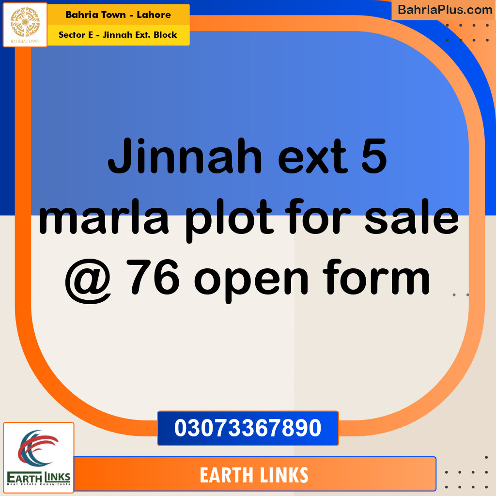 5 Marla Residential Plot for Sale in Sector E - Jinnah Ext. Block -  Bahria Town, Lahore - (BP-292485)