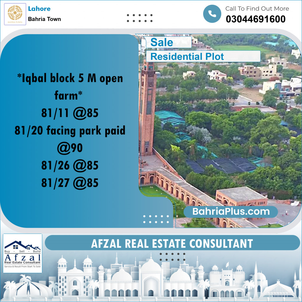 Residential Plot for Sale in Bahria Town, Lahore - (BP-292530)