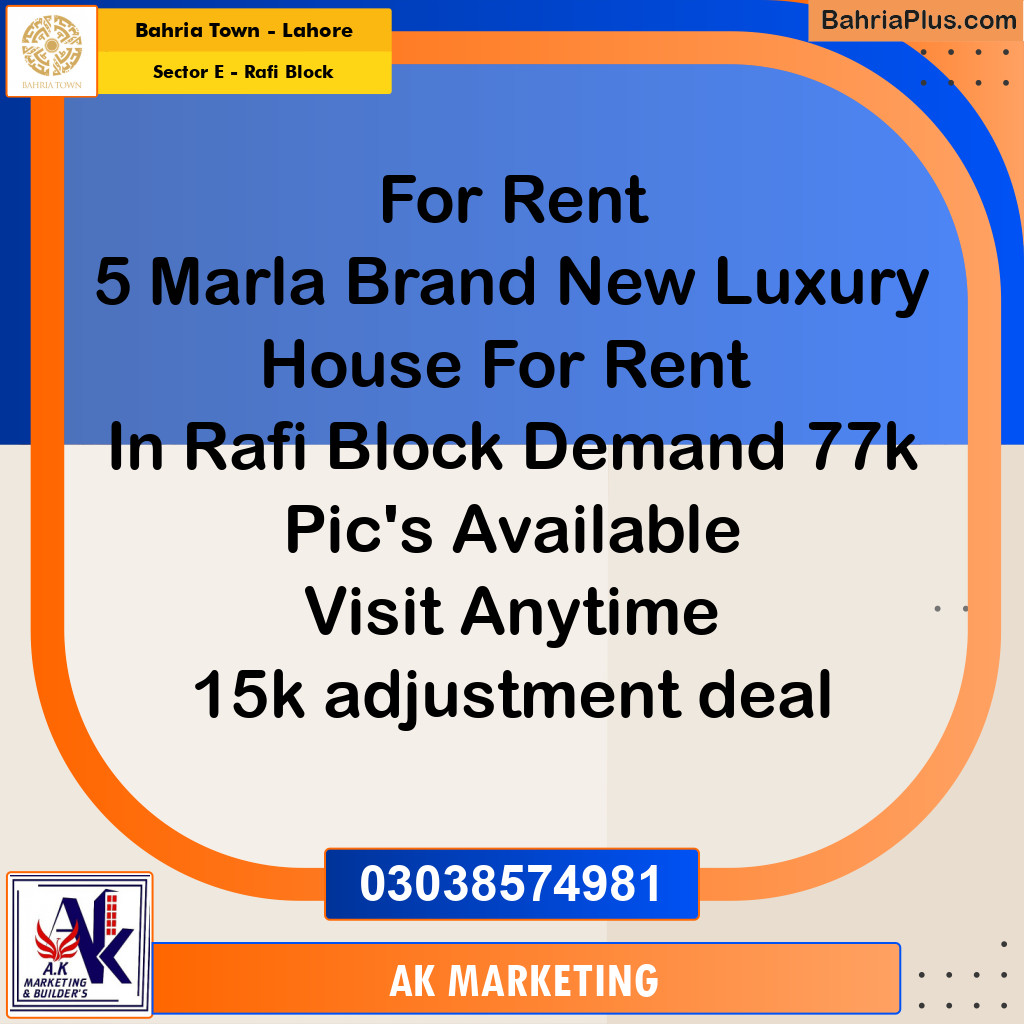 5 Marla Residential House for Rent in Sector E - Rafi Block -  Bahria Town, Lahore - (BP-292548)