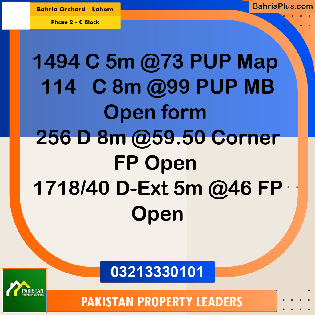 5 Marla Residential Plot for Sale in Phase 2 - C Block -  Bahria Orchard, Lahore - (BP-292594)