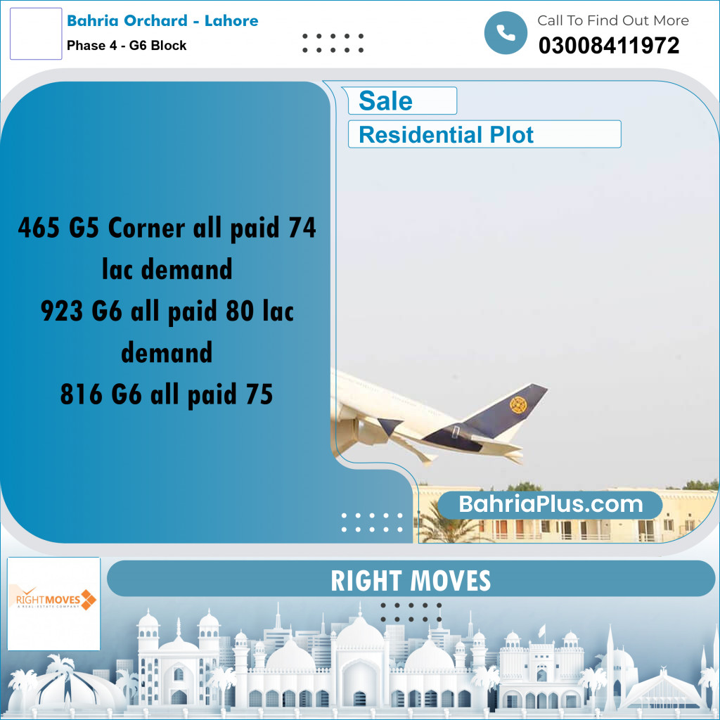 10 Marla Residential Plot for Sale in Phase 4 - G6 Block -  Bahria Orchard, Lahore - (BP-292600)