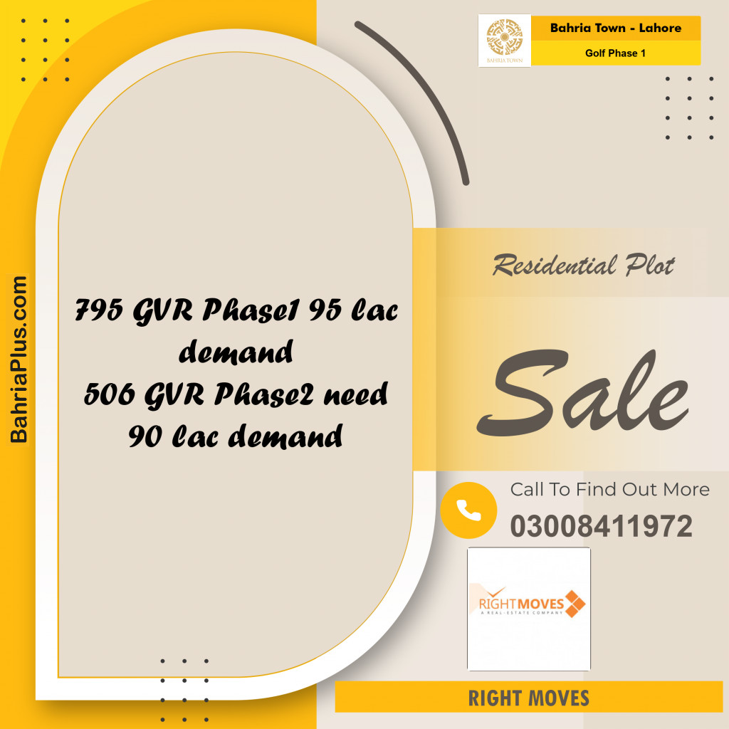 10 Marla Residential Plot for Sale in Golf Phase 1 -  Bahria Town, Lahore - (BP-292601)
