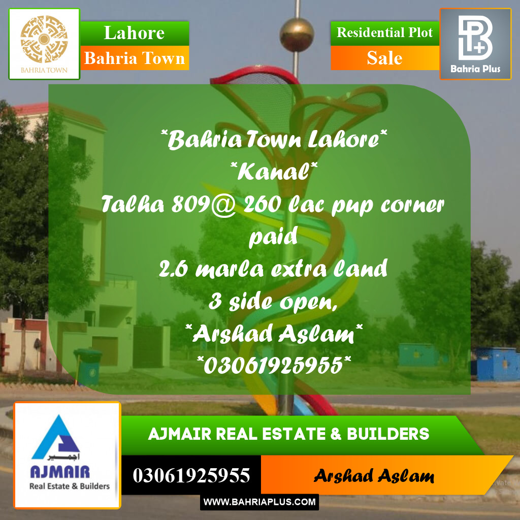 Residential Plot for Sale in Bahria Town, Lahore - (BP-292619)