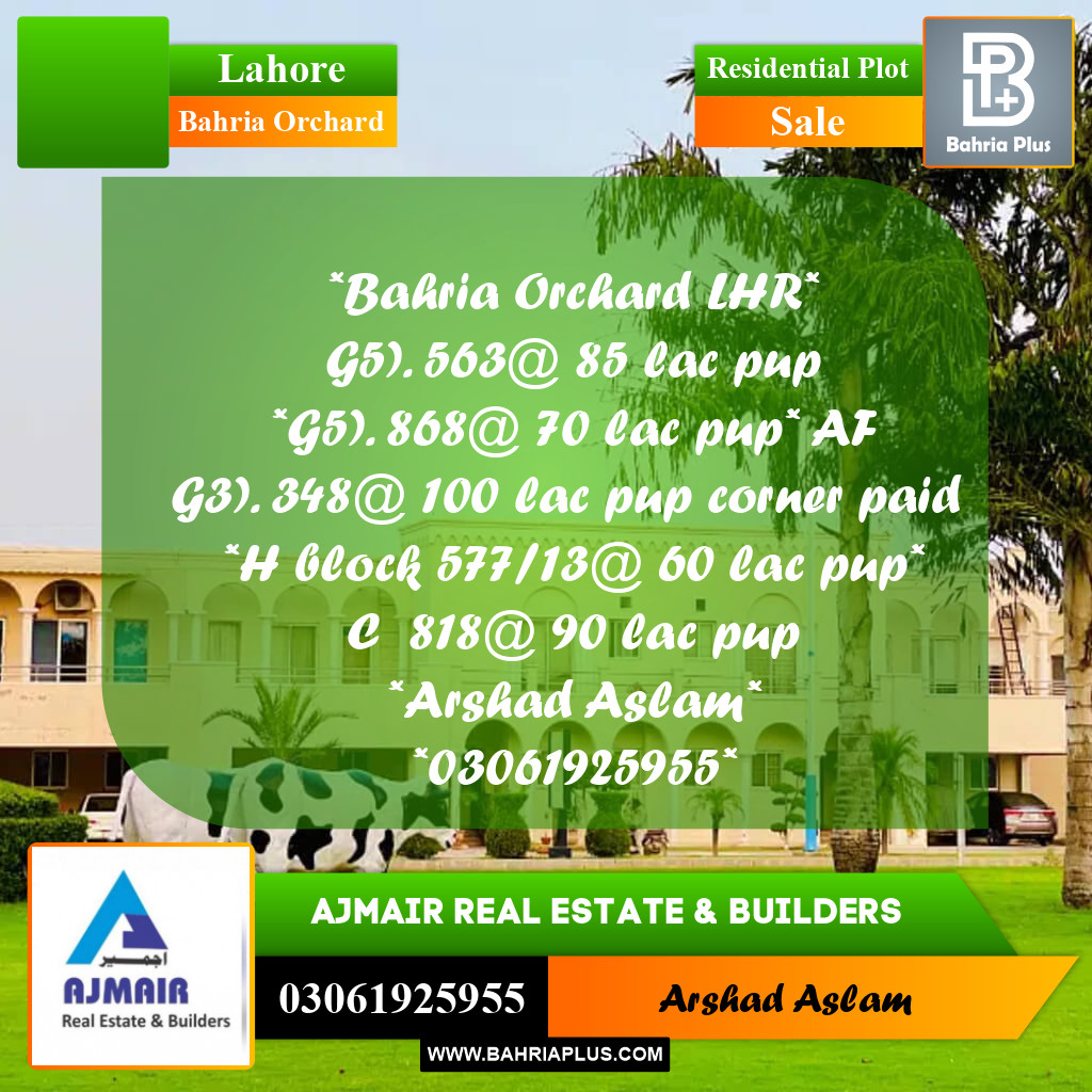 Residential Plot for Sale in Bahria Orchard, Lahore - (BP-292621)