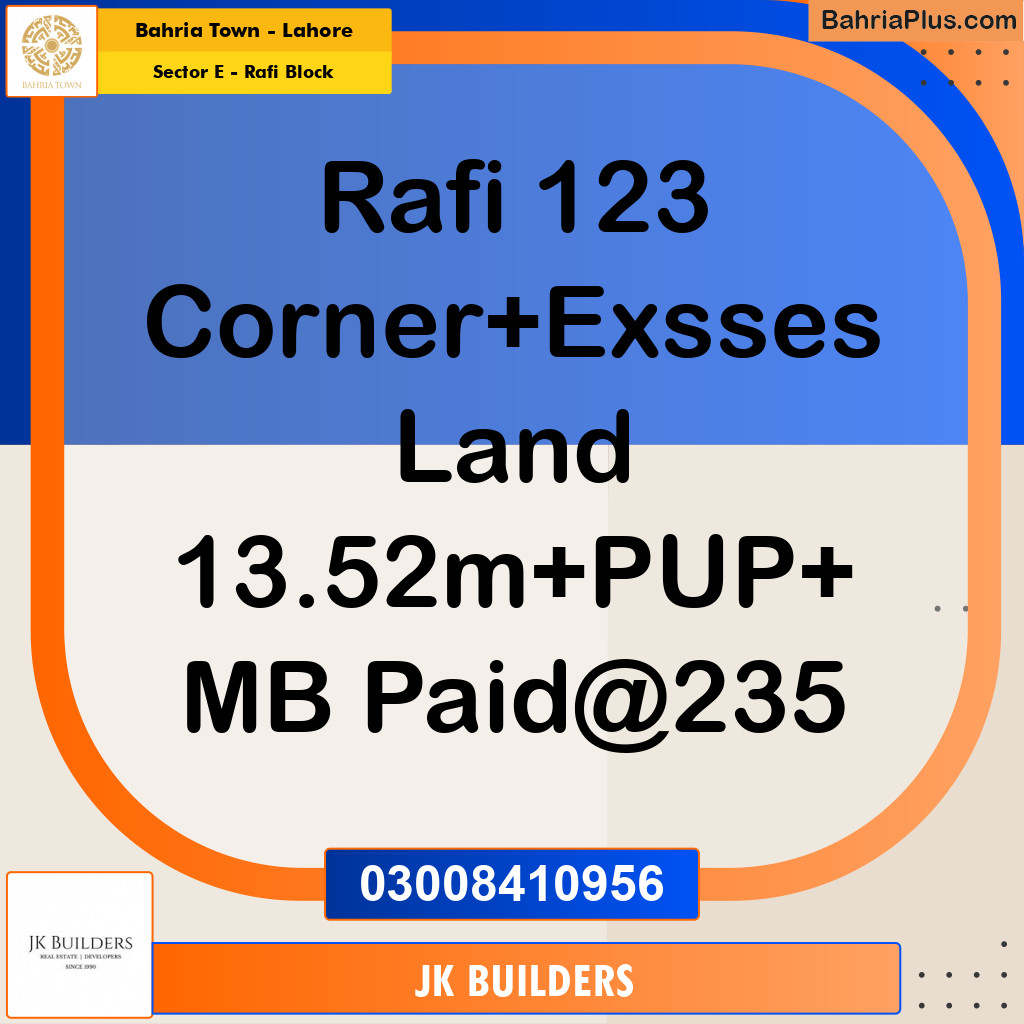 13.52 Marla Residential Plot for Sale in Sector E - Rafi Block -  Bahria Town, Lahore - (BP-292654)