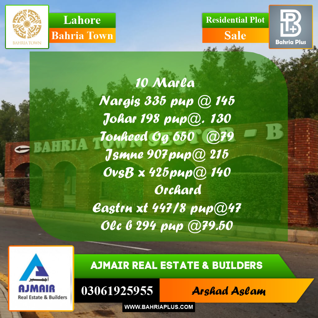 Residential Plot for Sale in Bahria Town, Lahore - (BP-292675)